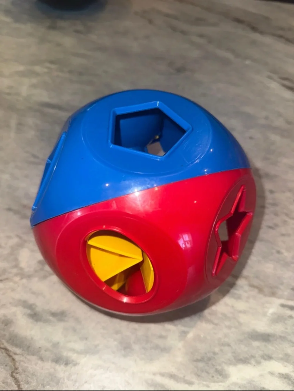 Tupperware Red Shape Sorter Ball with Yellow Geometric Pieces